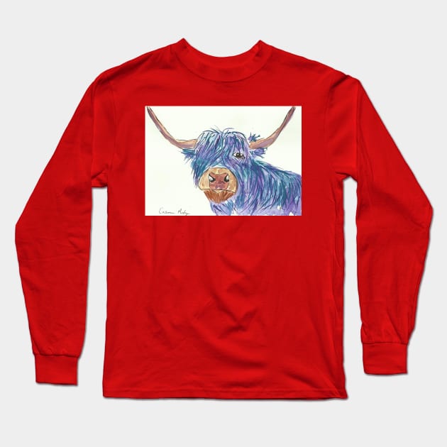 Blue Highland Cow Long Sleeve T-Shirt by Casimirasquirkyart